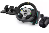 Simulateur de conduite à 900 degrés manuel avec toute les 3 pédales couleur noir compatible avec PC PS3 PS4 PS5 et Xbox produit neuf