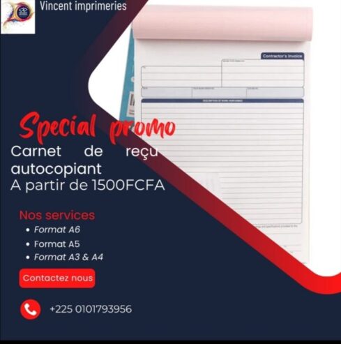 CARNET DE REÇU AUTOCOPIANT